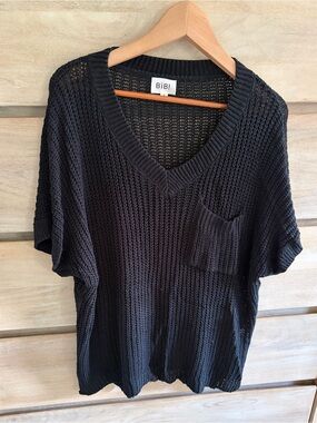 Pinkblush Black Open-Knit Off-the-Shoulder Sweater (maternity/postpartum)